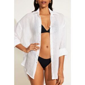 Vitamin A Playa Linen Boyfriend Shirt in White Eco-Linen Size M